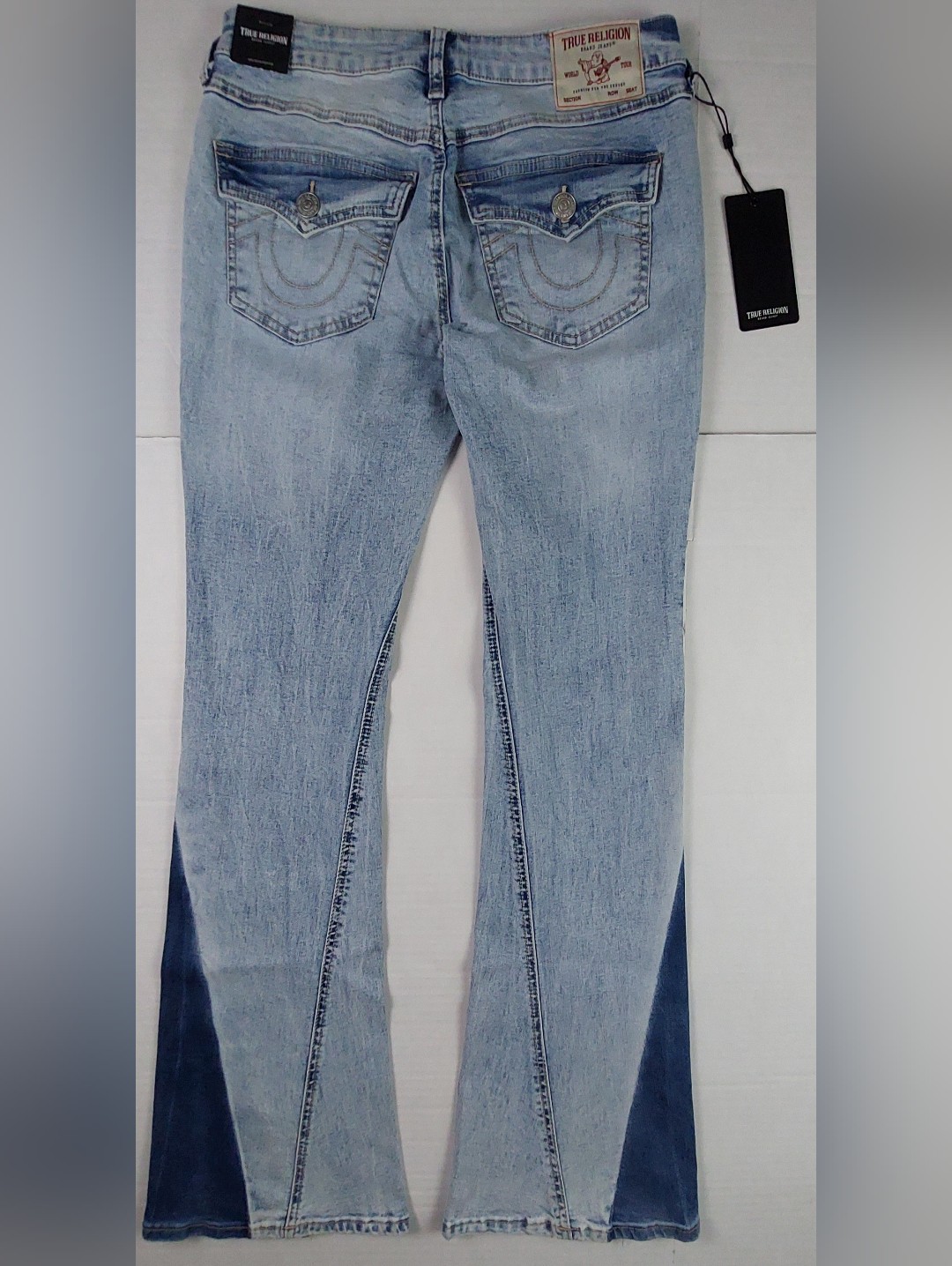 True Religion Joey Two Tone Flare Jeans Womens Size 27x33 (28x33) Blue Nwt $184